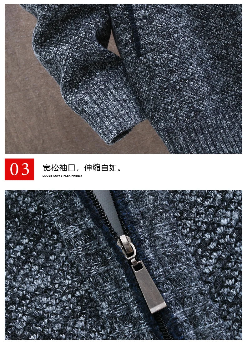 Knitted Cardigan Solid Color Sweater Men Zipper Autumn New Long-sleeved Jacket Warm Fleece Cardigans Jacket