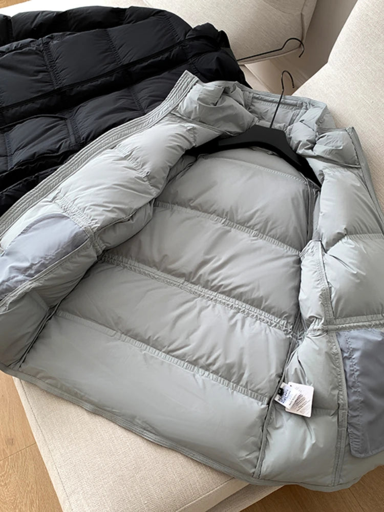 2023 New Autumn Winter Women Fashion Hooded 90% White Duck Down Coat Lady Slim Thick Warm Zipper Drawstring Lace-up Snow Jacket