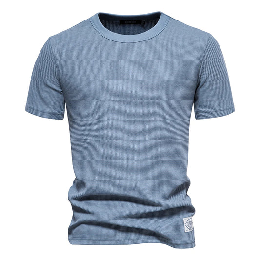 AIOPESON Solid Color Waffle T-shirts for Men Casual Brand Quality Short-sleeved Men's Tees New Summer Fashion Designer Tops Male