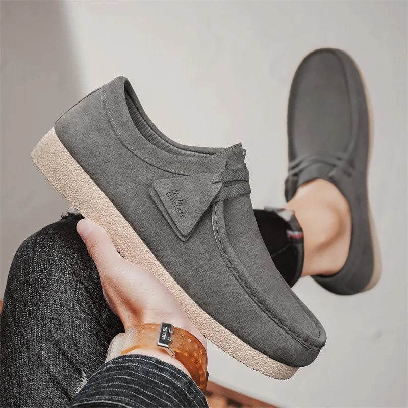 Fashion Khaki Casual Shoes For Men Suede Leather Loafers Men Platform Slip-on Men's Driving Shoes Lightweight Leisure Men Shoes