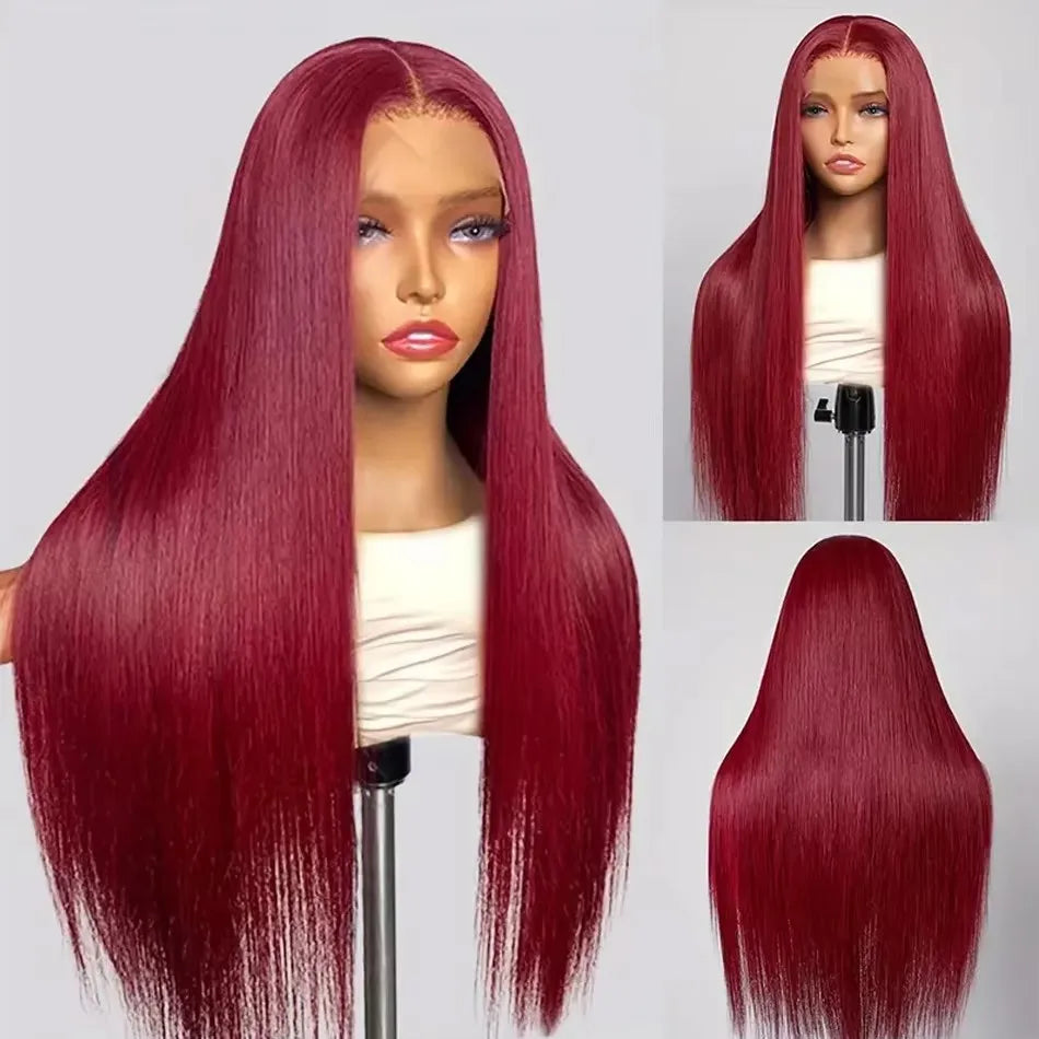 Sleek Red 99J Colored T1B/99J Wig 13*4*1 T Part Lace Front Part Brazilian Straight 22 Inches Human Hair Wigs Natural Remy Hair