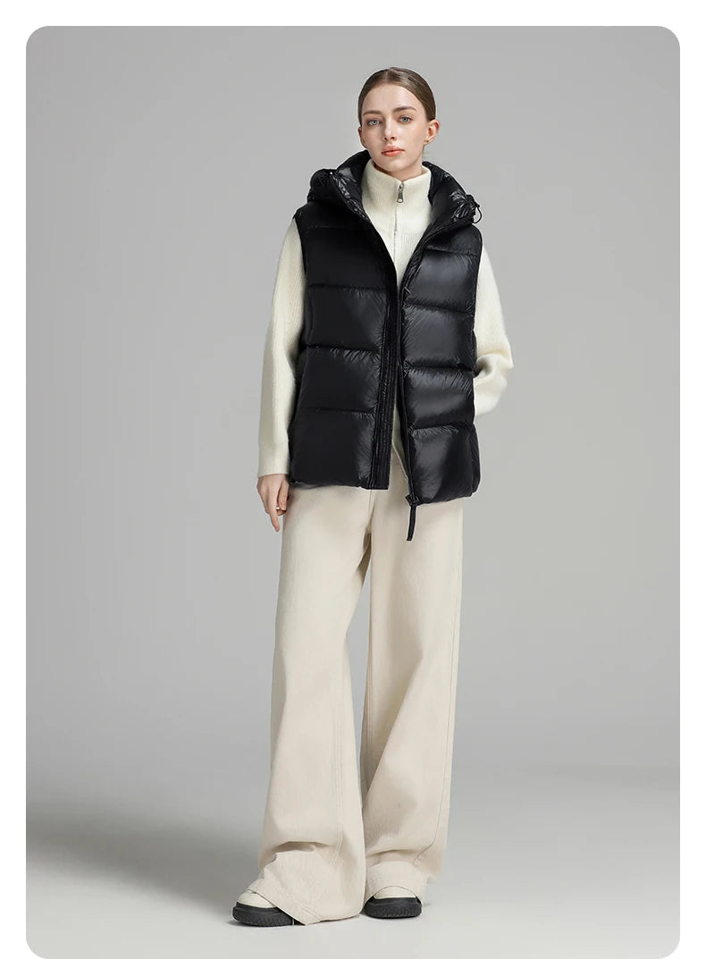 CLARKE QUEEN 2025 Duck Down Vest Jacket for Women Light Weight Padding Winter Outerwear Puffer Casual Warm Thickened Short Coat