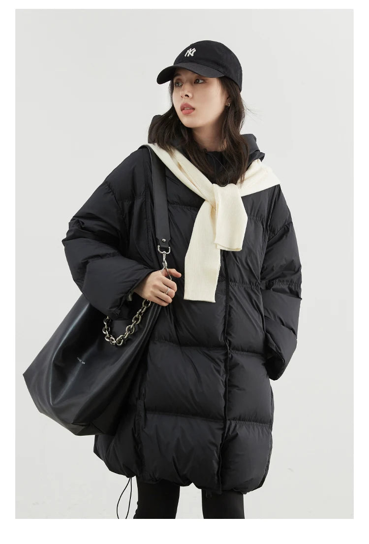 CHIC VEN Women Down Coats Loose New 90 White Duck Down Jacket Medium Long Hooded Female Down Jacket Autumn Winter 2024