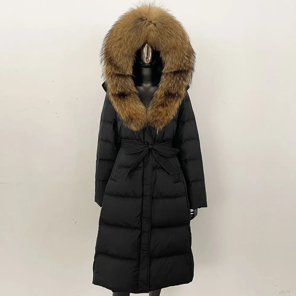 Down Jacket Winter Long Hooded Puffer Jacket Women Warm Thickened Real Fox Fur Collar White Duck Down Jacket Waterproof Parkas