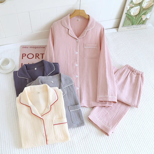 Women's Home Clothes Cotton Spring and Autumn Long Sleeved Long Pants Home Clothes Cardigan Simple Two-piece Pyjamas Set
