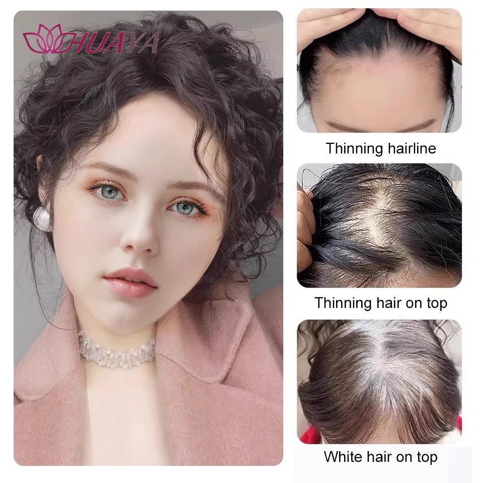 Synthetic Hair Toppers for Women Short Curly Clip In Hair Topper Wiglets with Middle part Bang Add Hair Volume Cover Gray Hair