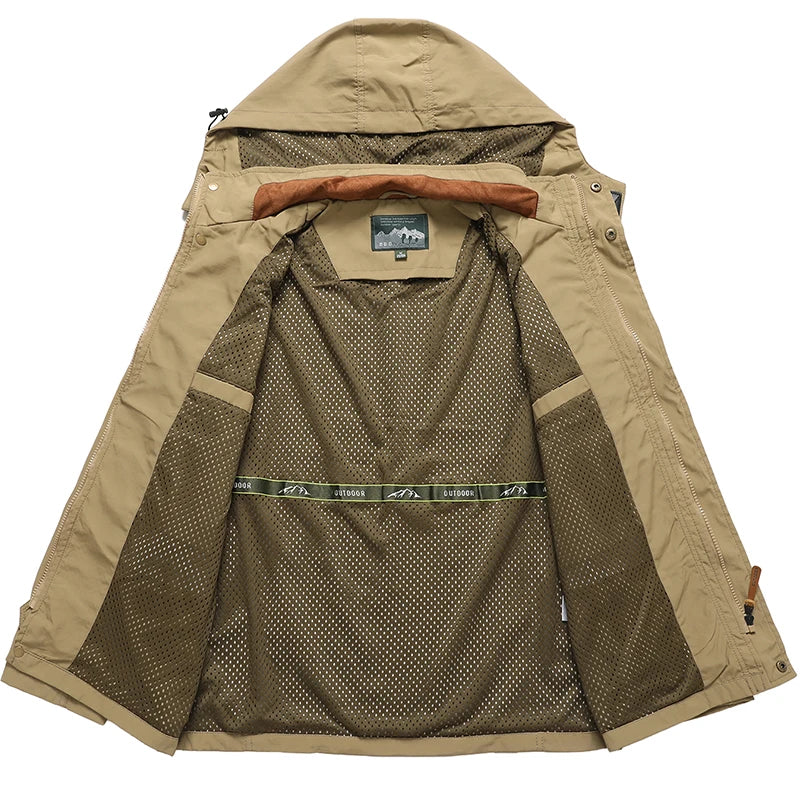 Spring Autumn New Men Windproof Casual Jacket Coat Detachable Hat Jacket Men Multi-Pocket Waterproof Military Jacket Male M-5XL