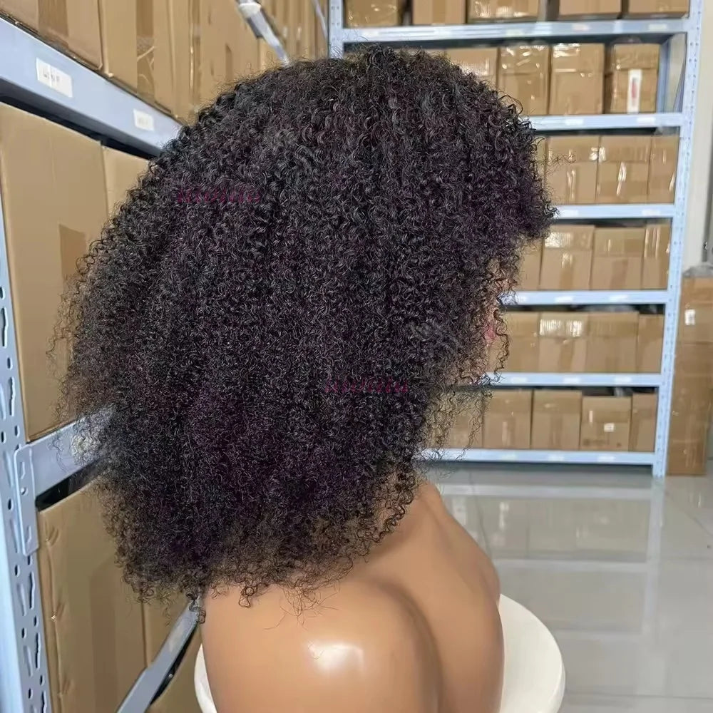 Super Double DrawnAfro Kinky Curly 100% Human Hair 16 Inch Full Machine Wig For Black Women Brazilian Virgin Hair Remy Hair Soft