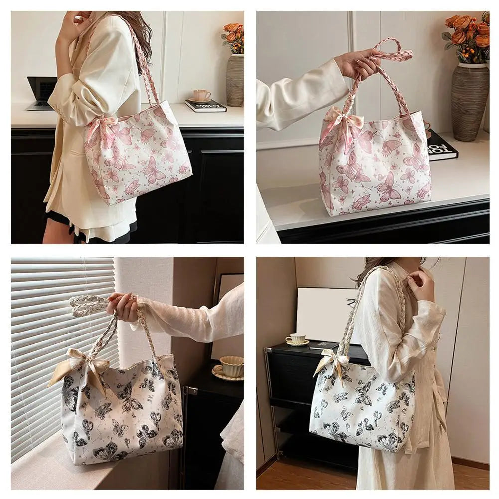Large Capacity Shoulder Bag Bow Design Simple Unique Gentle Casual Underarm Bags Work  School Commuting Practical Carrying Bag
