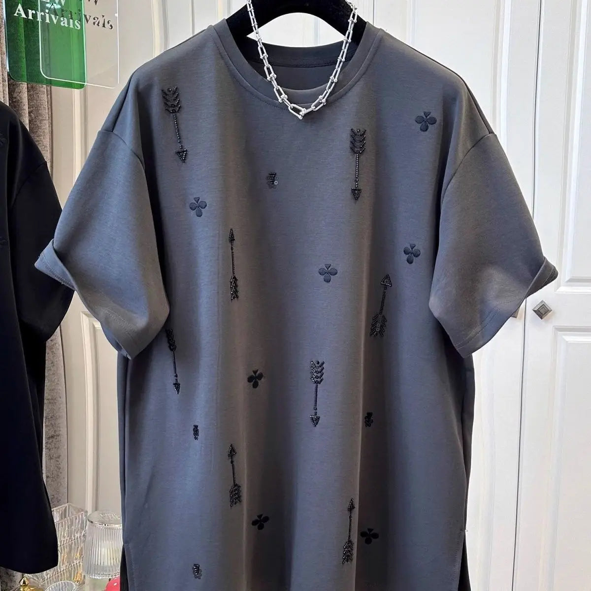 Korean Oversized Loose Embroidered Short Sleeve T-Shirts 2025 Summer New Casual Printing Loose O-neck Top Tee Women Clothes Tops