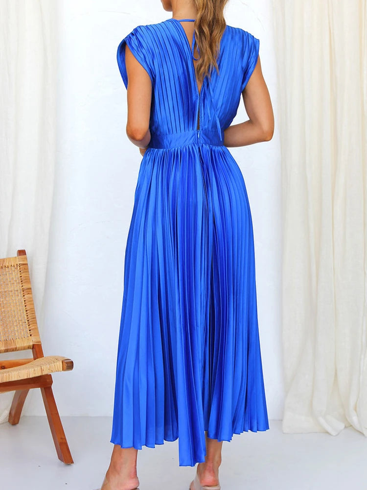 Maxi Dress Women Elegant Sexy Loungewear New Deep V-Neck Lace-Up Party Dress Summer Sleeveless Holiday Ladies Dress Dropshipping