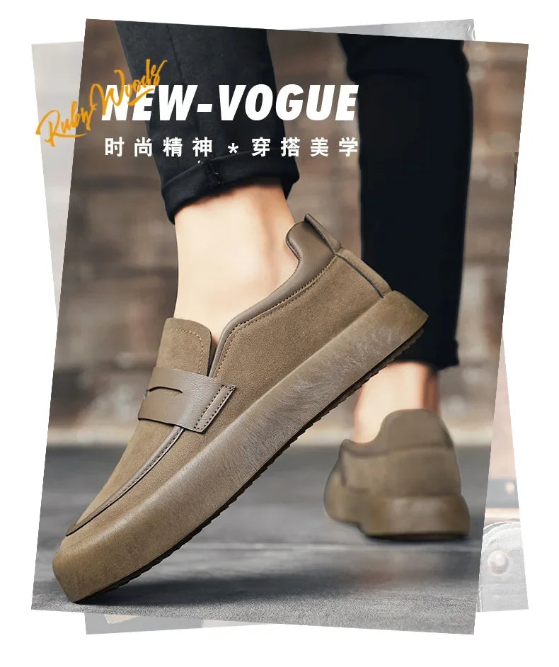 Loafers Men Shoes Leather Walking Shoes Business Non-slip Soft Bottom Work Loafers Round Flat Bottom Footwear Outdoor Sneaker