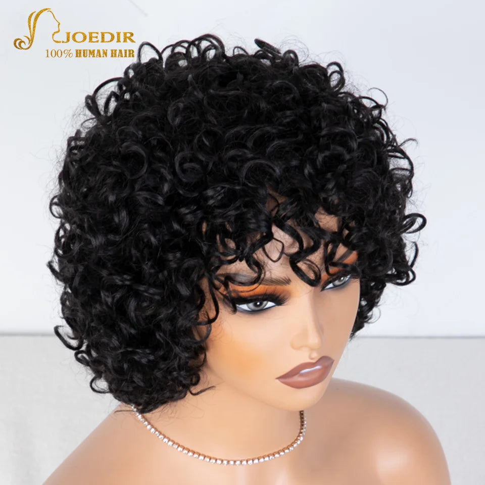 Joedir Black Short Afro Kinky Curly Bob 100% Human Hair Wig For Women Brazilian Remy Hair Full Machine Made Wear to go Daily Wig