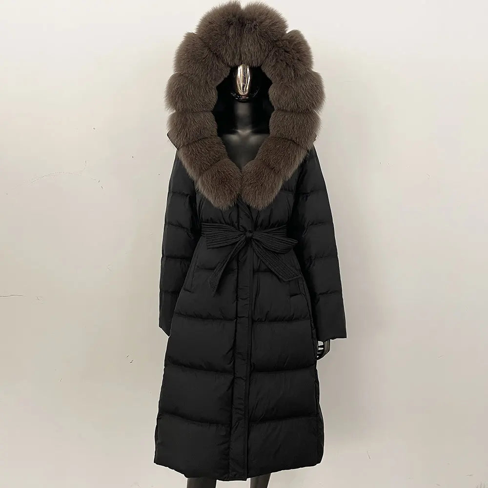Down Jacket Winter Long Hooded Puffer Jacket Women Warm Thickened Real Fox Fur Collar White Duck Down Jacket Waterproof Parkas
