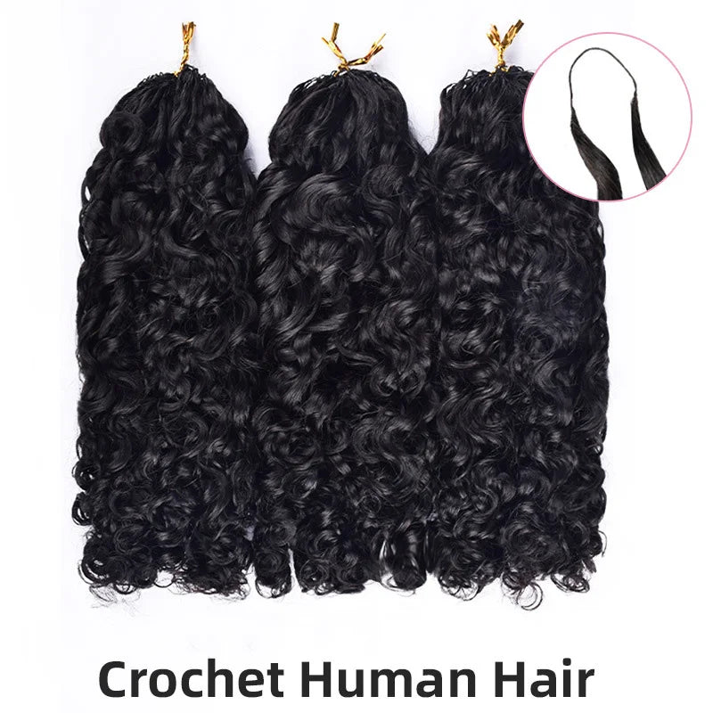 12A Crochet Curly Human Hair Extensions Invisible Knot Knotless Design Pre-Separated with String for Black Women Curls & Waves