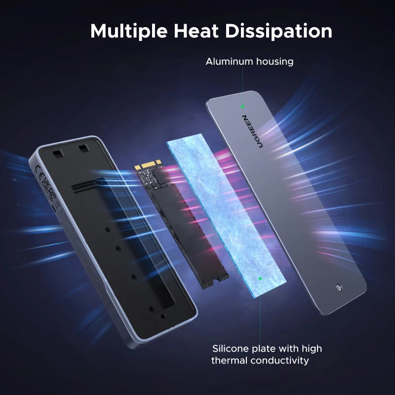 UGREEN 20Gbps M.2 SSD Case NVMe SATA SSD Enclosure Adapter USB 3.2 Gen2 External Enclosure Supports RGB Lighting effect
