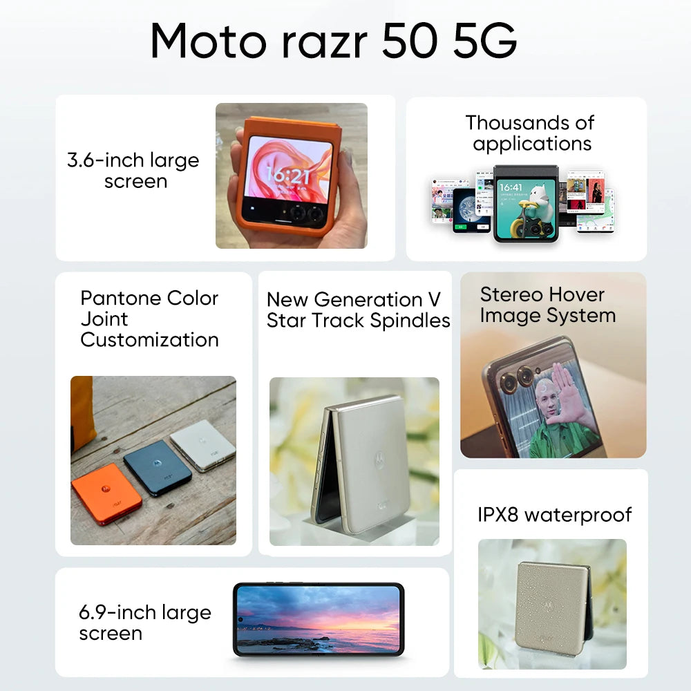 Global ROM Motorola Moto razr 50 Folded Screen Phone Main 6.9 inch FHD+ pOLED Secondary screen 3.6 inch MTK Dimensity 7300X 50MP