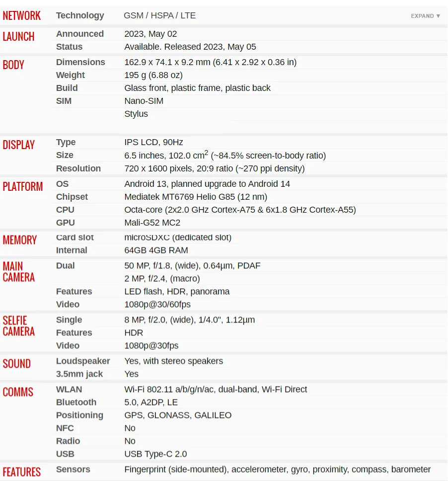 Motorola Moto G Stylus 2023 4G LTE Mobile Phone 6.5" IPS LCD 90Hz 64GB ROM 50MP Camera Helio G85 Octa-Core Android CellPhone