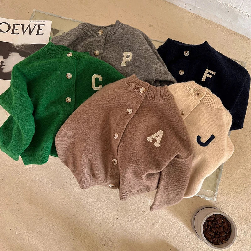 Autumn Kids Cardigan Sweaters Baby Girl Clothes Cartoon Letter Solid Cotton Sweater Boys Children Clothing Knitted Kids Sweaters