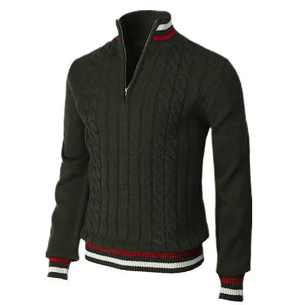 Men Pullovers Sweaters Turtleneck Zipper Thick Tops Full Sleeve Splice Simple Slim Fit Top Knit Casual Regular Autumn Winter