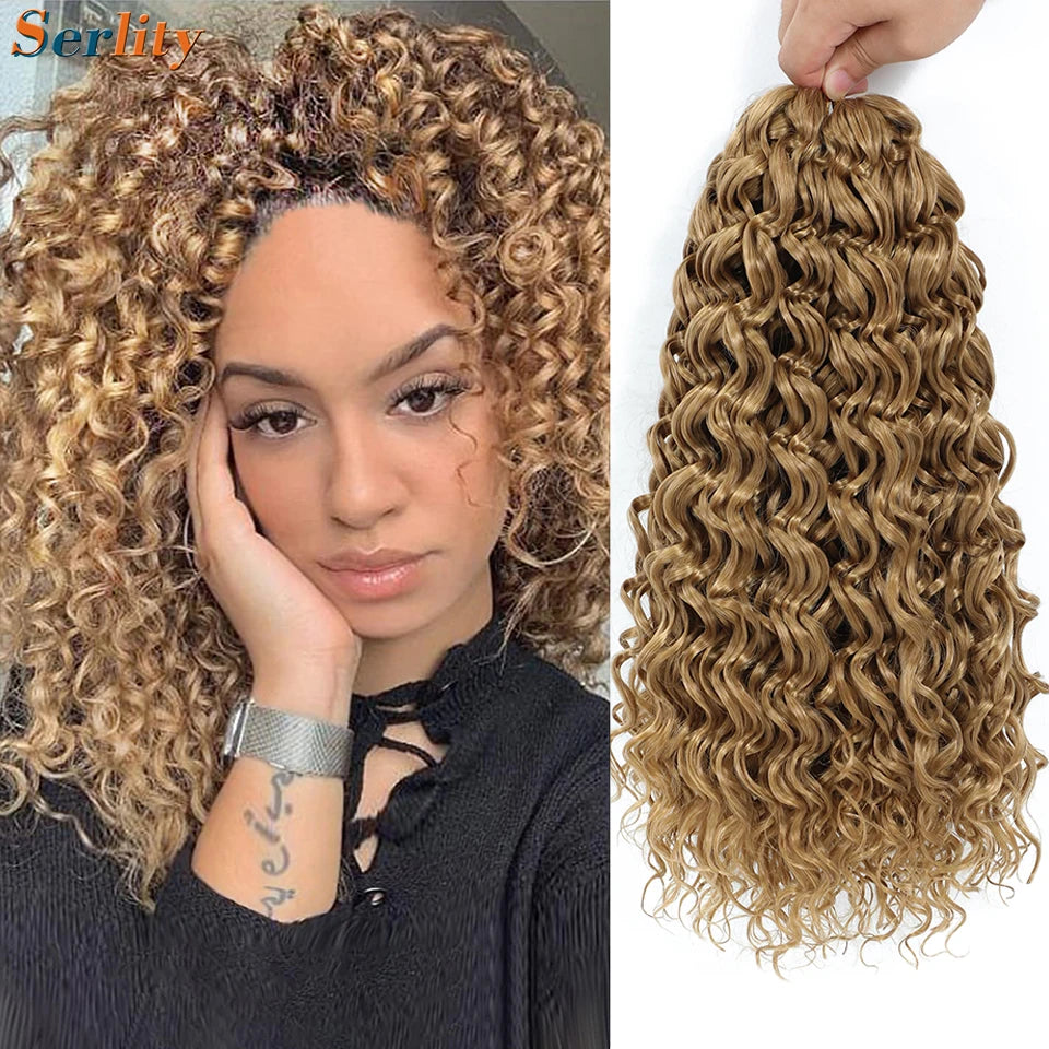 GoGo Curl Crochet Hair 14inch Curly Ocean Wave Synthetic Braiding Hair Jet Black Beach Curl Water Wave Deep Twist Crochet Braids