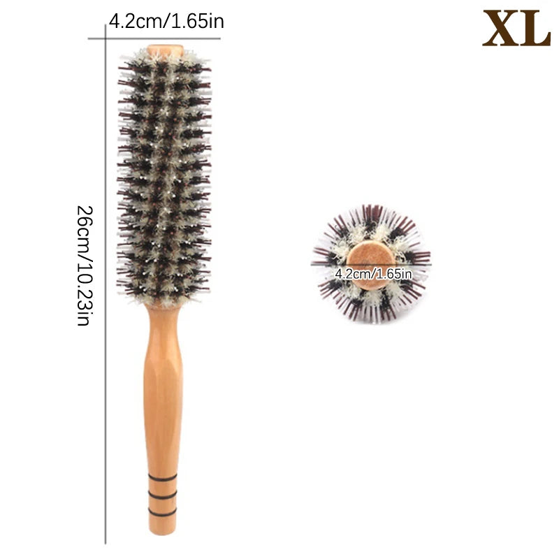 Natural Boar Bristle Roller Brush Barber Hair Roller Wood Hair Brush Round Barrel Hair Comb For Women Curly Hair Hairdressing