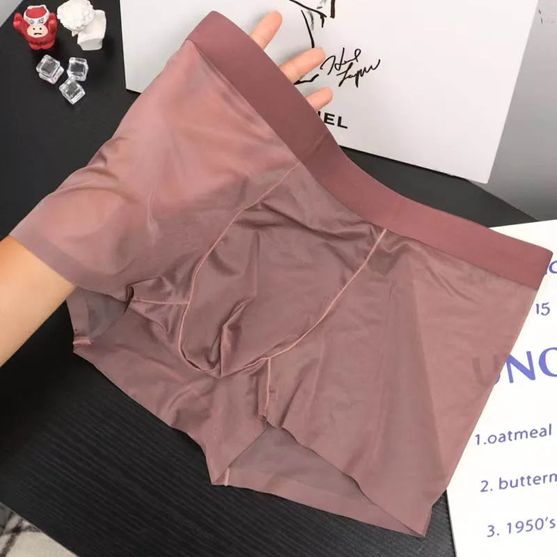 Sexy Men Boxy Underwear Seamless Ice Silk Thin Quick Dry Cool Feel Comfort Sports Trunks Youth Mid-rise U Convex Pouch Underpant
