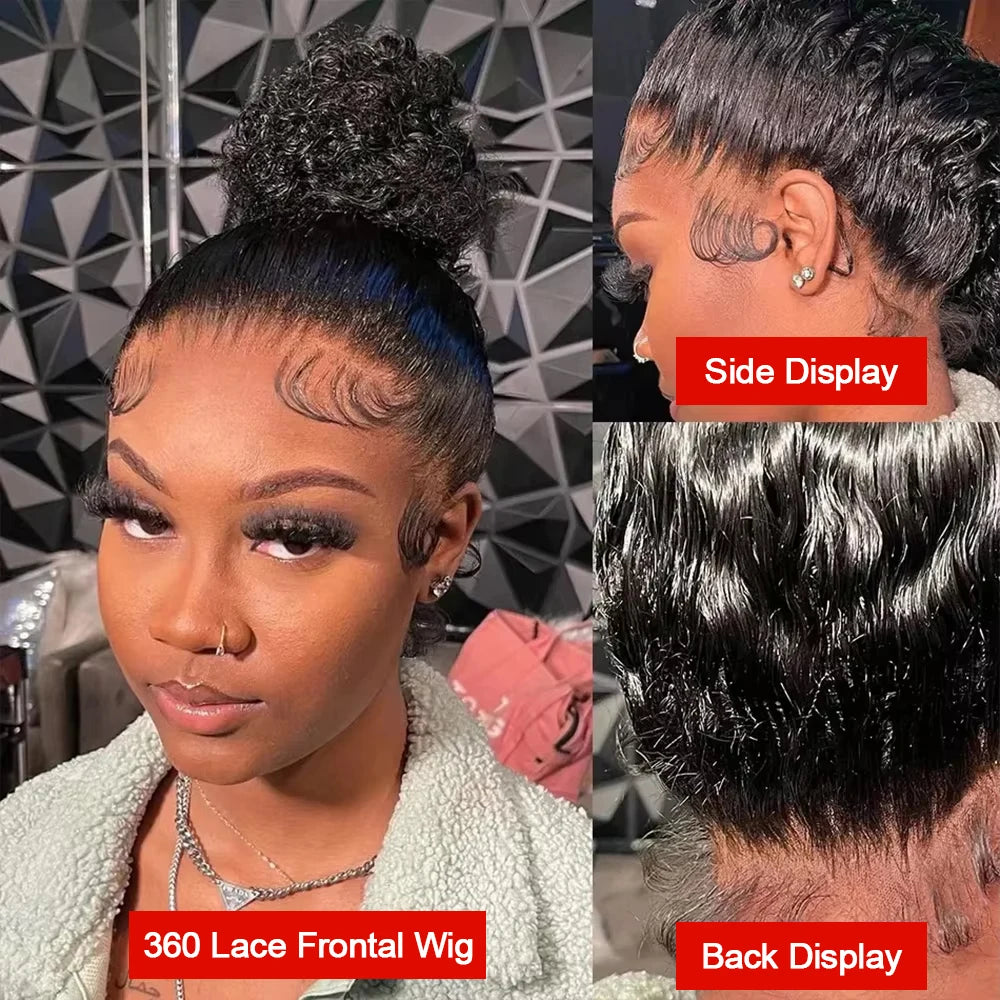Deep Wave Frontal Wigs Human Hair For Women 200% Density Curly Human Hair Wigs 360 HD Full Lace Front Water Wave Wigs 30 34 Inch