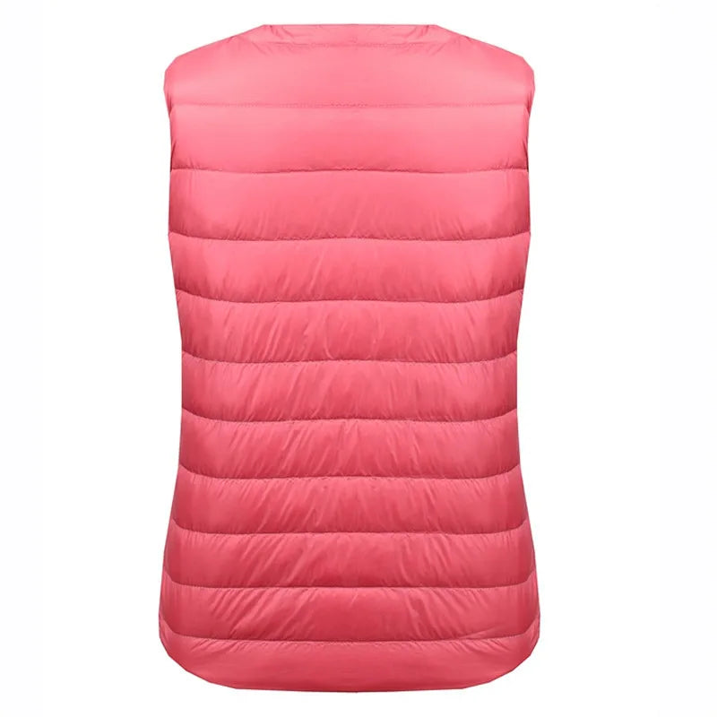 Autumn Winter Women Ultra Light Thin Duck Down Vest Sleeveless O-Neck Zipper Waistcoat Windproof Puffer Female Quilted Jackets