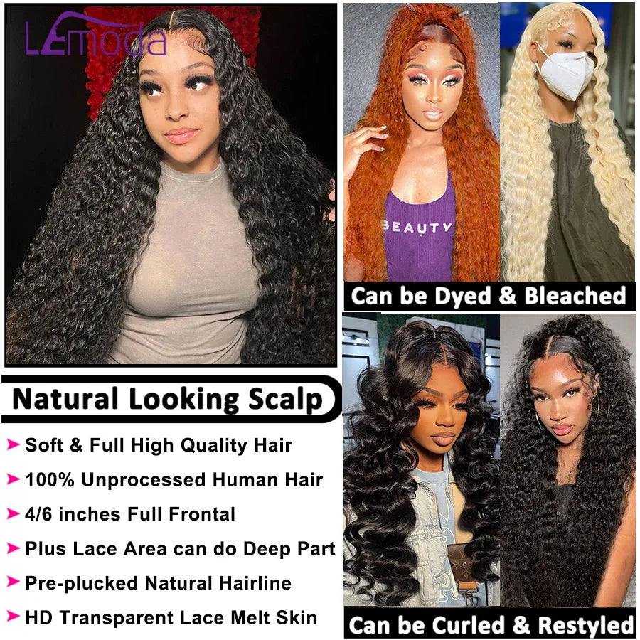 Lemoda Deep Wave Lace Front Wig Human Hair 13x6 Full Frontal Human Hair Wigs On Sale Brazilian Long Human Hair Wigs 100% 12A