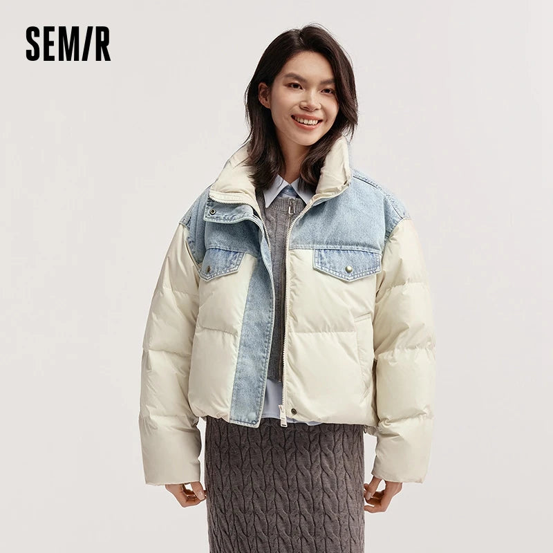 Semir Down Jacket Women Waterproof Patchwork Oversize Stand Collar 2025 Winter New Trendy Coat