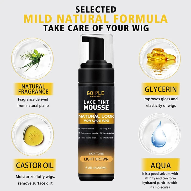 GOIPLE 200ML Lace Tint Mousse for Wig Grids Concealer Waterproof Melt Lace Dye Front Tint Spray Foam Quick Dry Wig Knots Healer