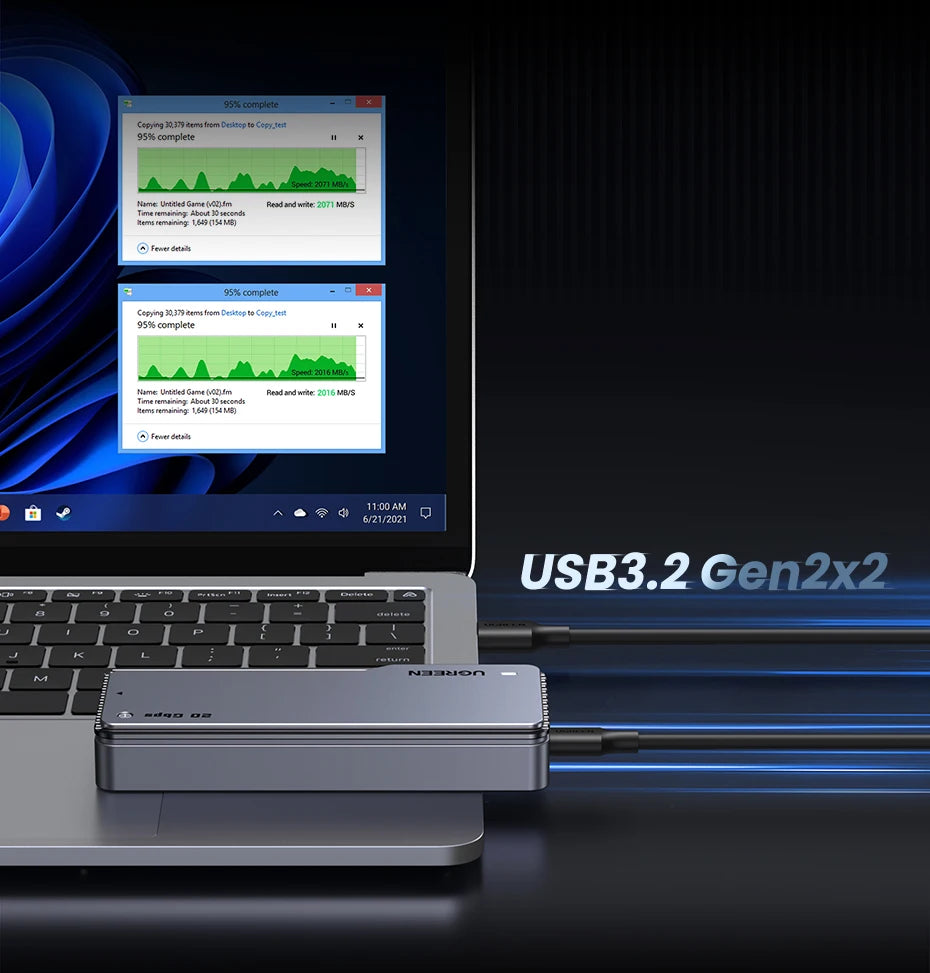 UGREEN 20Gbps NVMe SSD Case SSD Enclosure M.2 to USB3.2 Gen2x2 SSD Adapter for M.2 NVME PCIE Built-in Cooling Vest Aluminum Case