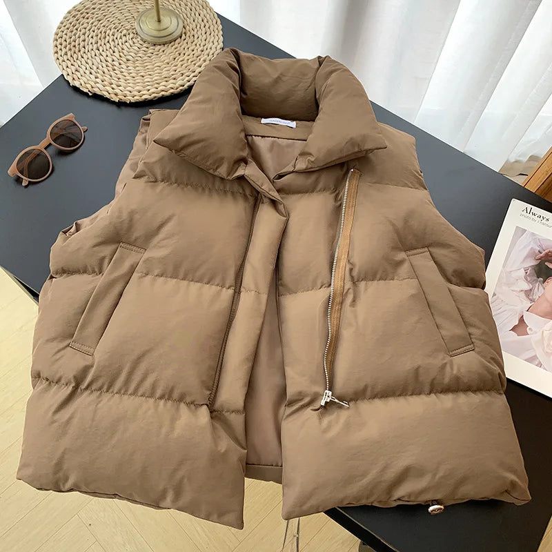 Loose down Feather Cotton Vest Bal Zipper Closure  Color Commute Sle Women's Vest Autumn Winter Faion Ladies' C...