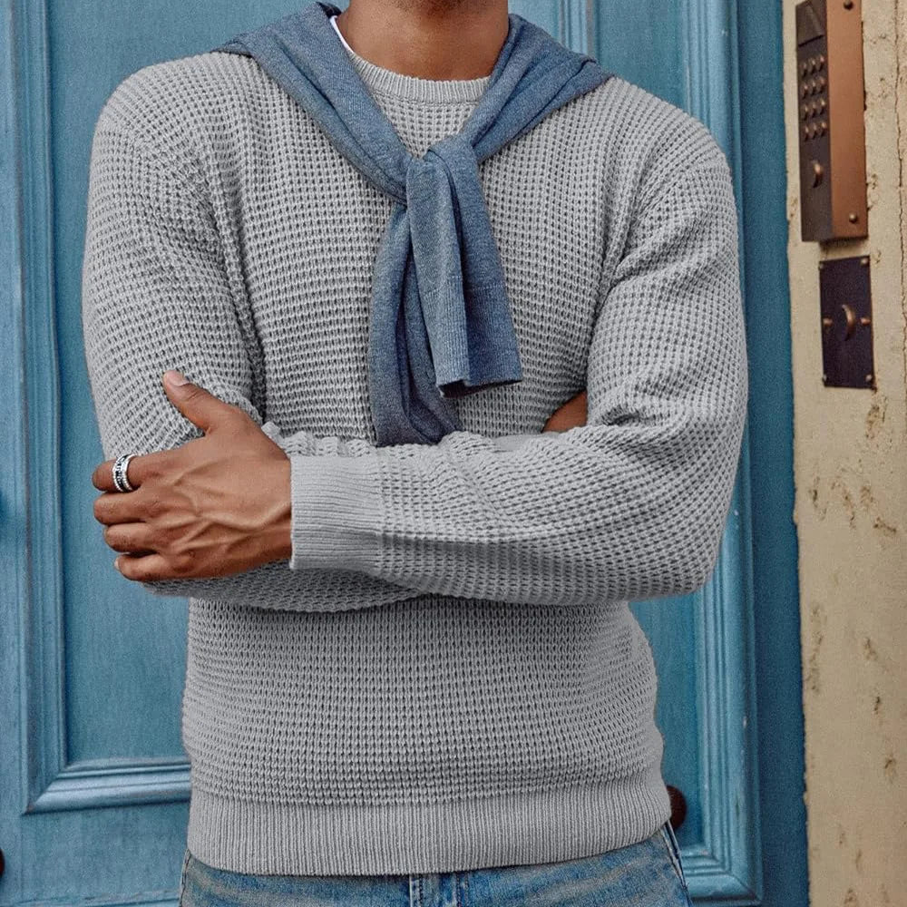 Men Round Neck Pullovers Long Sleeve Jumpers Knitted Sweater Casual Basics Sweaters Male Spliced Streetwear Autumn 2025