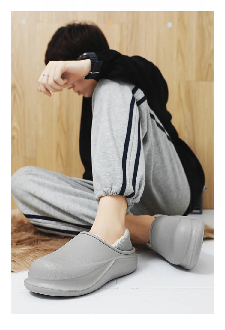 2025 Men's Slippers New Model Warm Thick Bottom Non-Slip Shoes Soft Comfortable Heel Covering Wear-Resistant Indoor Footwear