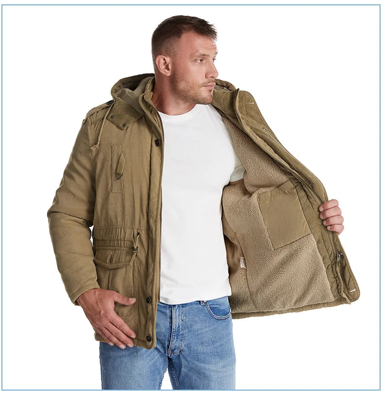 LZLLTT Men Winter Warm Parkas Mens Fleece  Jacket Parkas Men Casual Cotton Outdoor Fur Trench Padded Jackets Coats