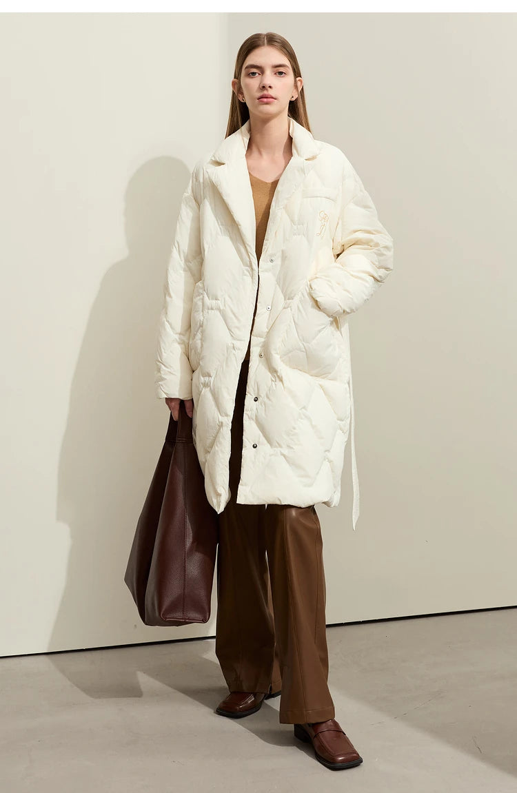 AMII Minimalism Down Jacket For Women 2025 New Blazer Collar Winter Lightweight Thermal Belt Diamond Solid Coat Female 12344061