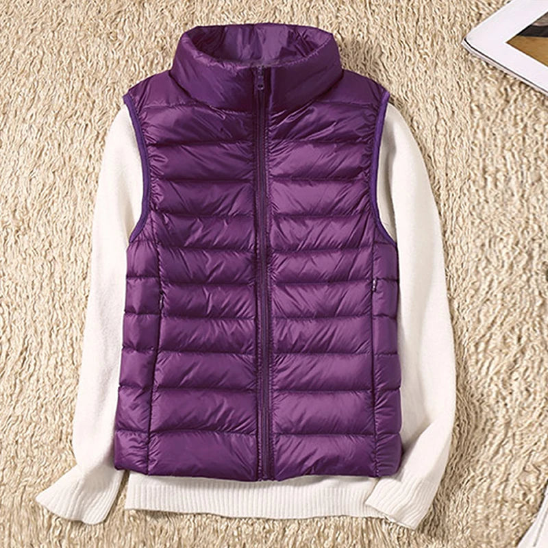 New Women Sleeveless Women's Ultra Light Down Vests Slim Jacket Girl Gilet Plus Lightweight Windproof Warm Waistcoat Portable
