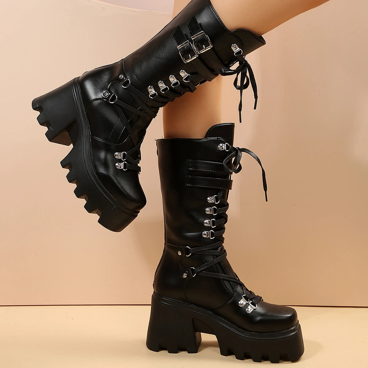 New Designer Gothic Shoes for Womens Botas Women High Boots Cosplay Mid-calf Boot High Platform Wedges Boot 2024 Autumn Winter