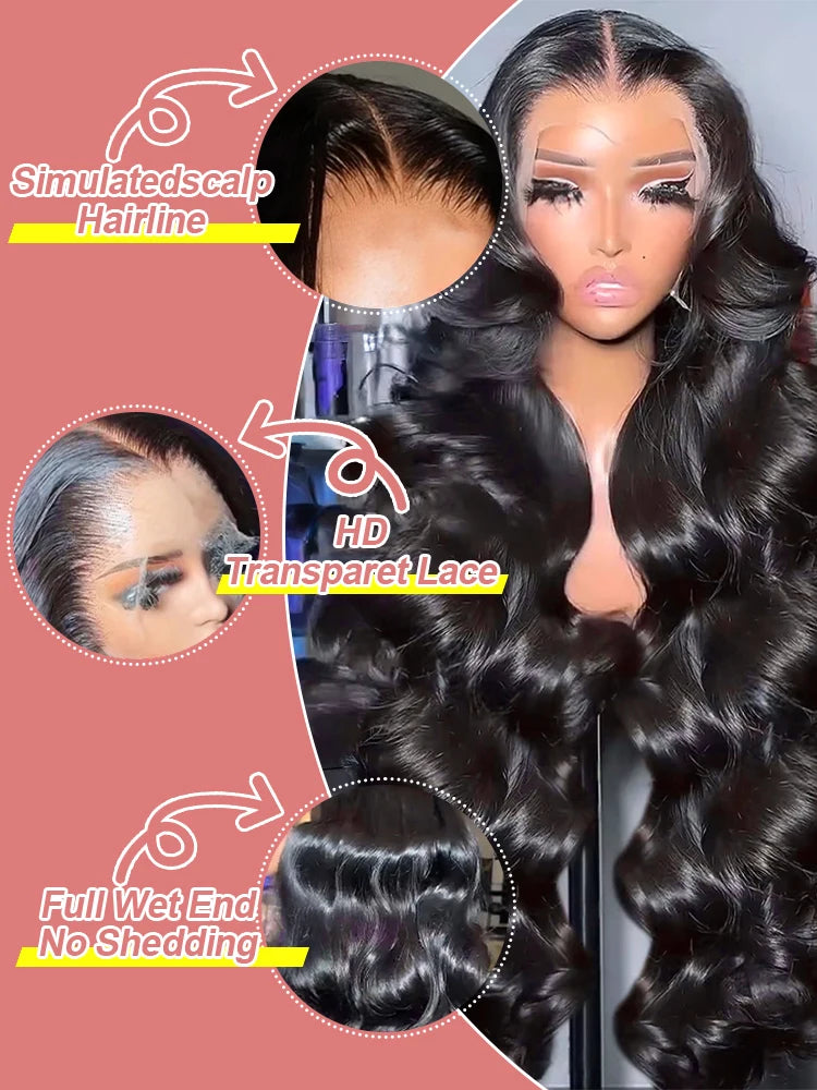 Body Wave Human Hair Wigs 13x6 Hd Lace Frontal Wigs 250 Density 40 Inch For Black Women Pre Plucked Loose Wave Lace Frontal Wig