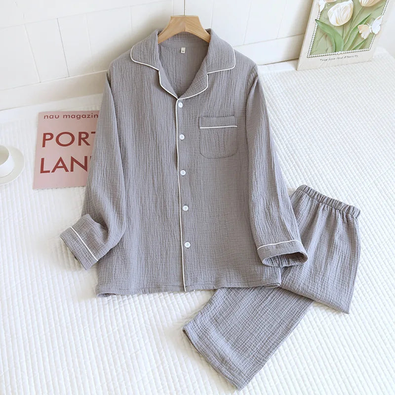 Women's Home Clothes Cotton Spring and Autumn Long Sleeved Long Pants Home Clothes Cardigan Simple Two-piece Pyjamas Set