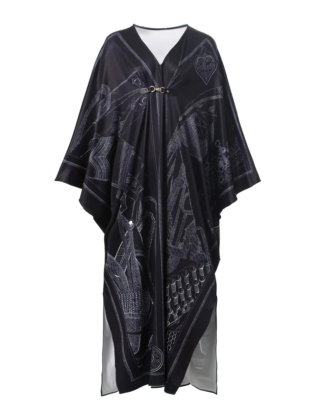 Women's Robes Sexy V Neck Batwing Sleeves Printed Loose Design Elegant Fashion Casul Long Dress Outerwear