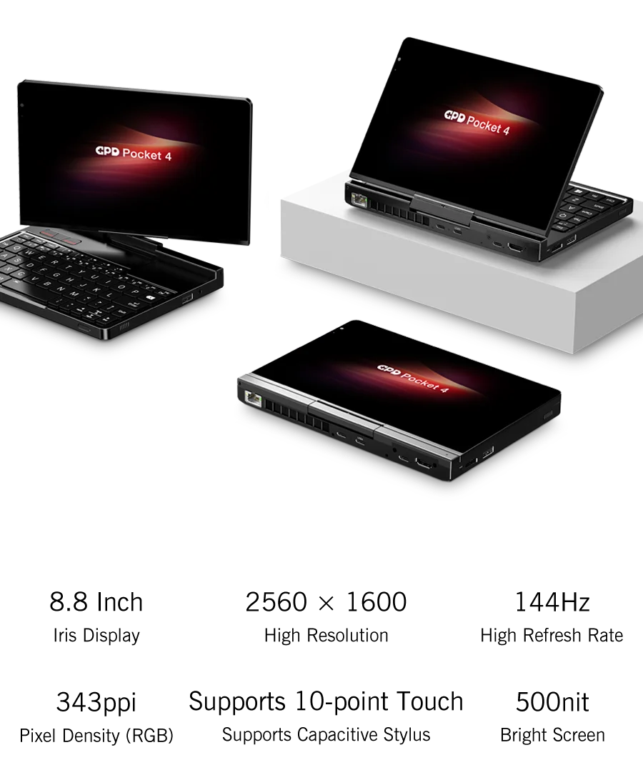 New 2025 version! GPD Pocket 4 8.8-inch AMD AI 9 HX 370 64GB RAM 2TB NVMe 2.5K resolution 144Hz refresh rate Gaming Mini Laptop