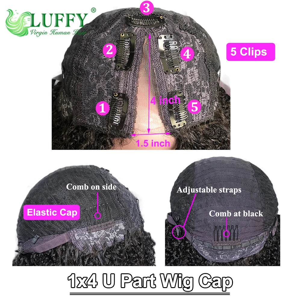 Deep Wave U Part Wig Human Hair No Leave Out Glueless V Part Wigs Brazilian Human Hair For Women 180% Density Clip in Half Wigs