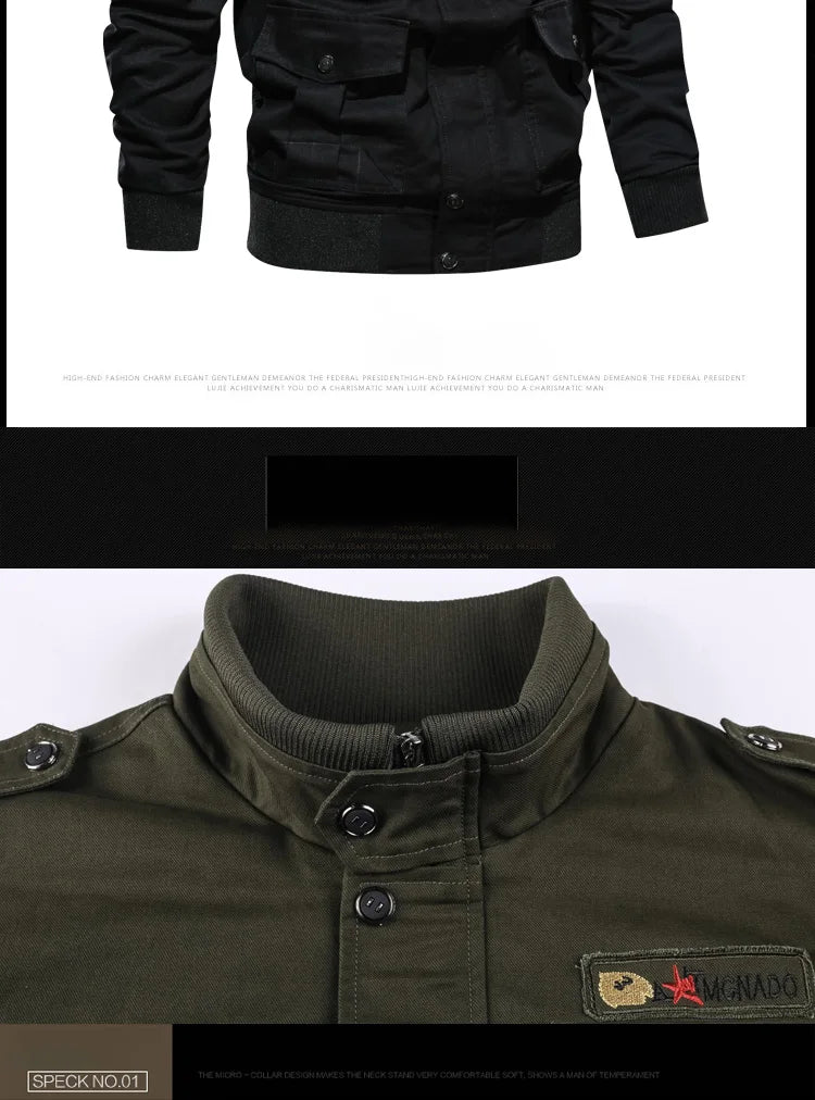 American style jacket for men's spring and autumn 2024 newmulti pocket outdoor pure cotton casual workjacket stand up collar top