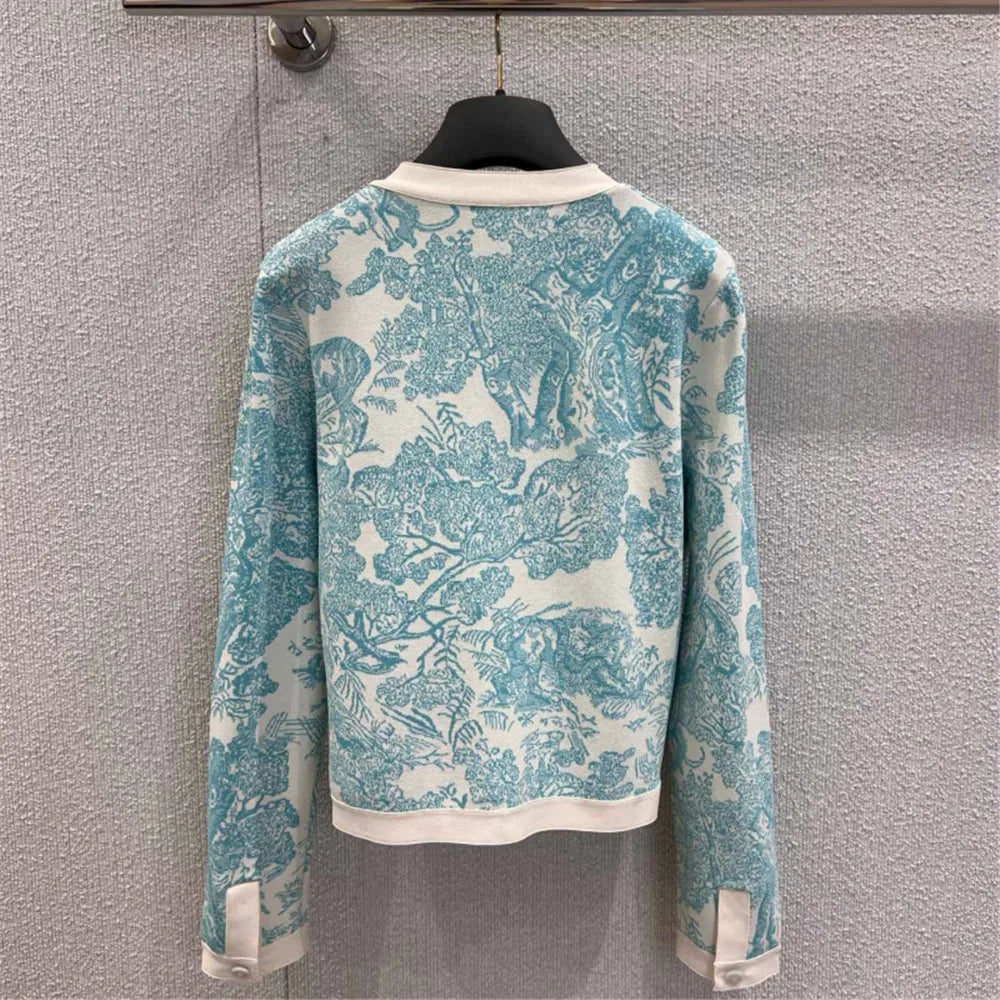 Women's Clothing 2025 Early Autumn New Style Temperament Jungle Jacquard Knitted Cardigan Top+French Elegant Half Skirt Two-Piec