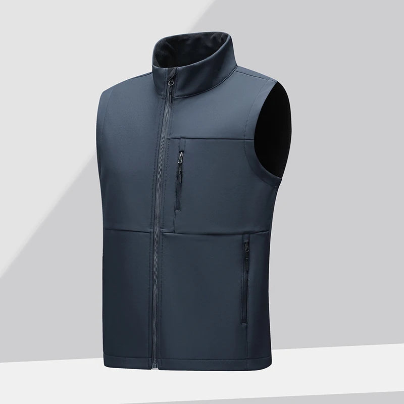 Soft shell thick vest men's autumn and winter work clothes plush jacket waterproof sleeveless windproof running sports vest