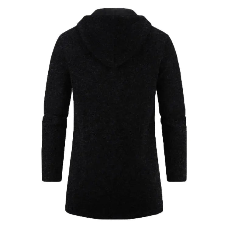 Spring Autumn Men's Hooded Long Jackets Solid Kintting Cardigan Outwear Casual Male Coats Zipper Warm Streetwear Hoodies Jacket
