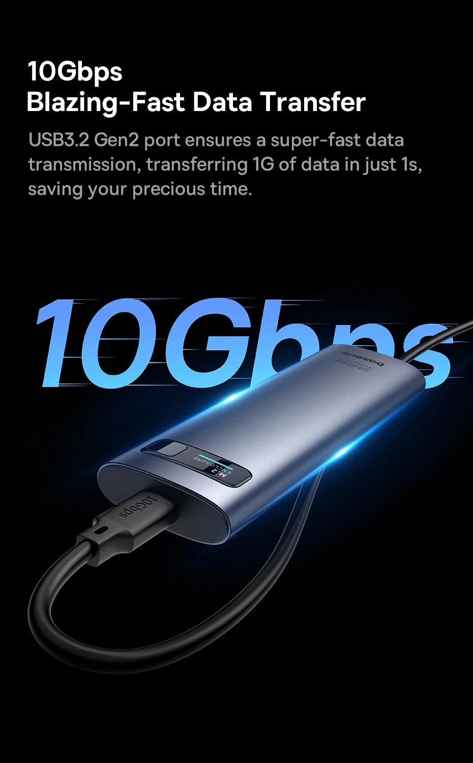 Baseus M2 SSD Case NVMe SATA Dual Protocol 10Gbps M.2 to USB Type C 3.2 Gen 2 Portable SATA NVMe External Enclosure SSD Box Case